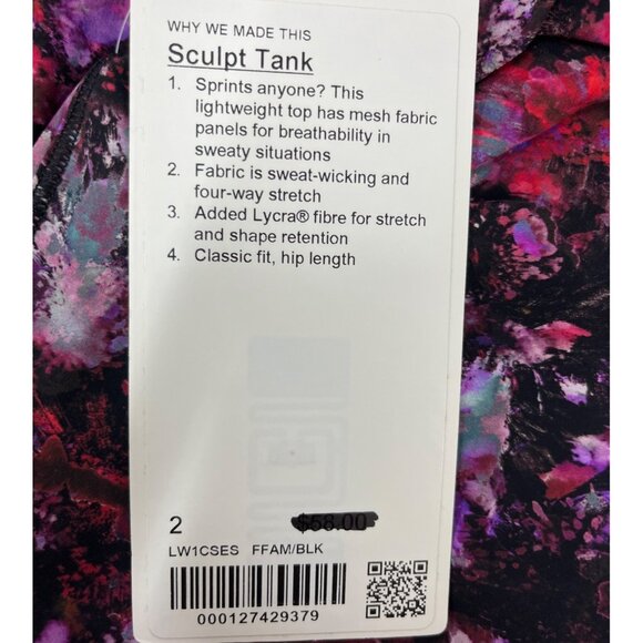 Lululemon Women's Black Purple Flower Training Sculpt Tank Shirt Sz 2 - NWT - Picture 7 of 8
